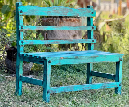 Silla Banca Artesanal 2 Personas Antiguo Turquesa Vintage