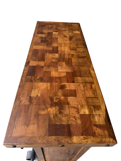 Barra Cantina De Madera De Mezquite Y Hierro Forjado Antiguo