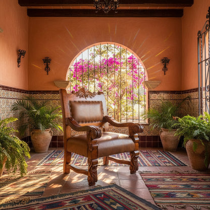Sala Madera Mezquite Labrada Piel Estilo Antiguo Marrón