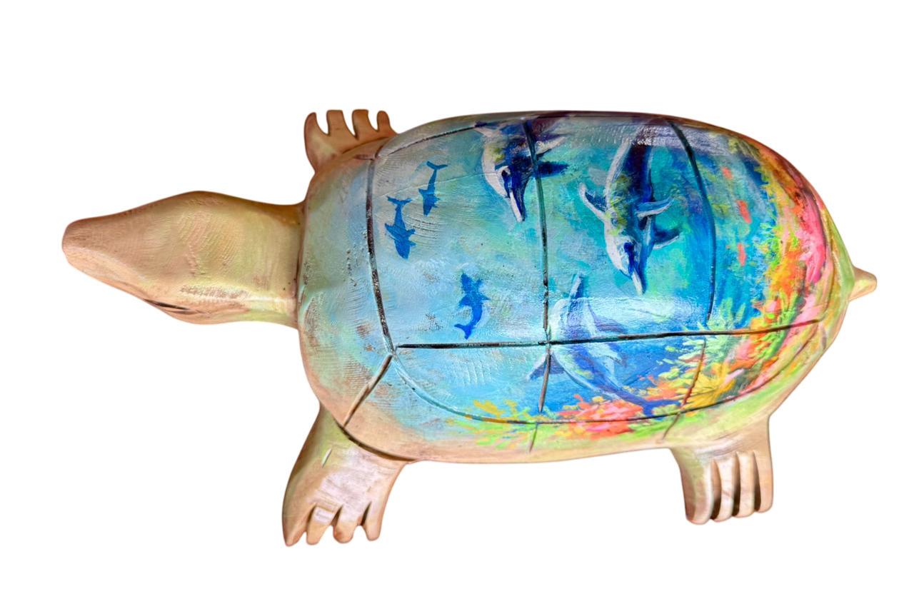 Escultura Tortuga Madera Y Pintada A Mano