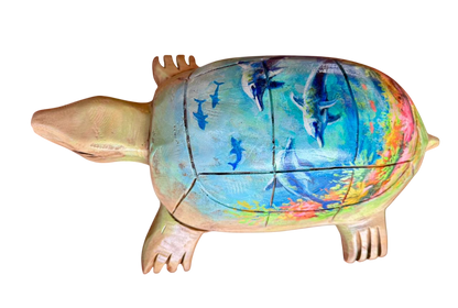 Escultura Tortuga Madera Y Pintada A Mano