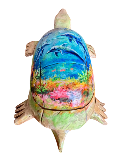 Escultura Tortuga Madera Y Pintada A Mano