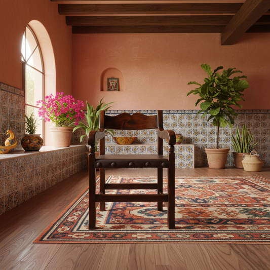 Sillon de Mezquite y Piel para Cabecera de Comedor