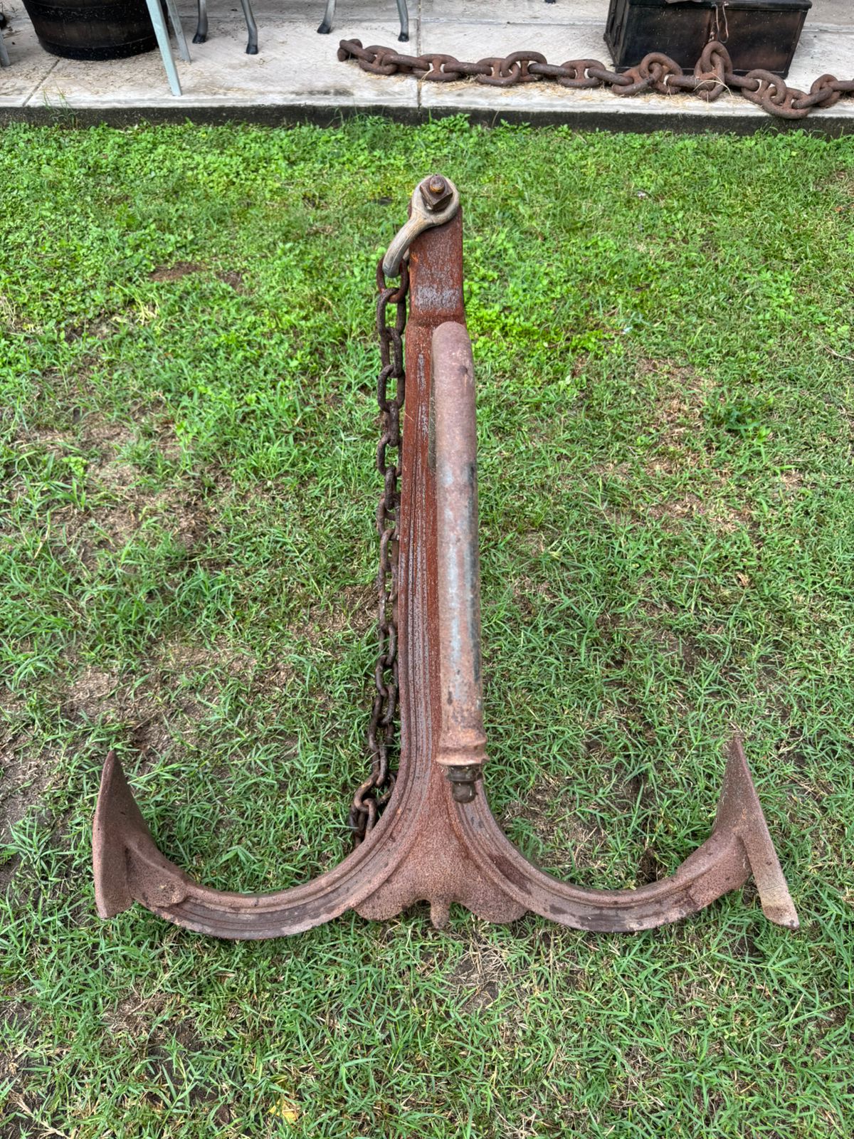 Hermosa Original Ancla Grande Antigua En Hierro Forjado Grande