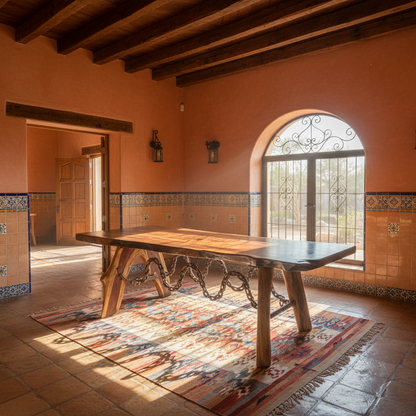 Mesa de Parota con Cadena de Hierro Forjado | Madera de Parota, Hierro Forjado, Patas de Madera, Diseño Rústico, Artesanal