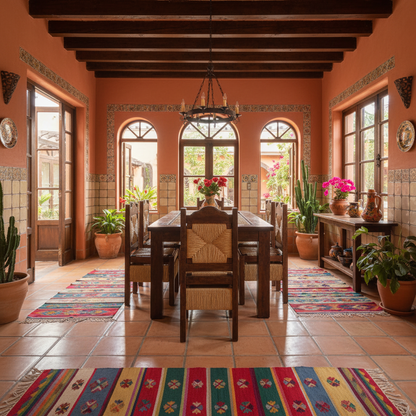 Hermoso Comedor Artesanal De Madera Sustentable Y Tejido En La Cubierta De La Mesa Y 8 Sillas