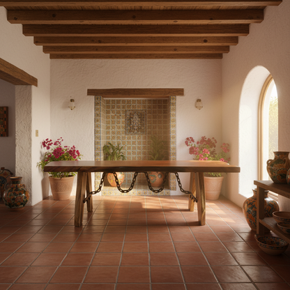Mesa de Parota con Cadena de Hierro Forjado | Madera de Parota, Hierro Forjado, Patas de Madera, Diseño Rústico, Artesanal