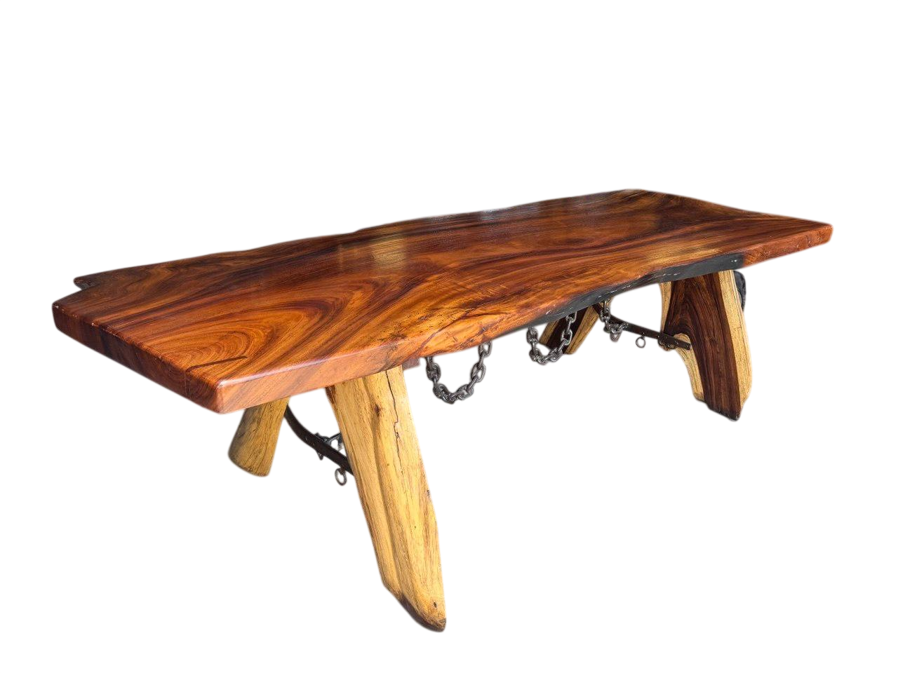 Mesa de Parota con Cadena de Hierro Forjado | Madera de Parota, Hierro Forjado, Patas de Madera, Diseño Rústico, Artesanal