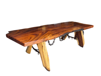 Mesa de Parota con Cadena de Hierro Forjado | Madera de Parota, Hierro Forjado, Patas de Madera, Diseño Rústico, Artesanal