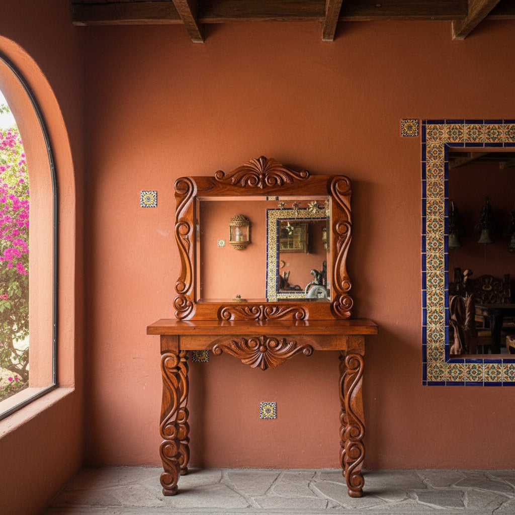 Credenza Tallada Madera De Mezquite Estilo Antigua Conquista