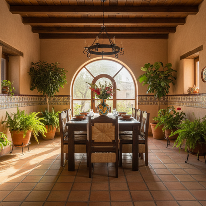 Hermoso Comedor Artesanal De Madera Sustentable Y Tejido En La Cubierta De La Mesa Y 8 Sillas