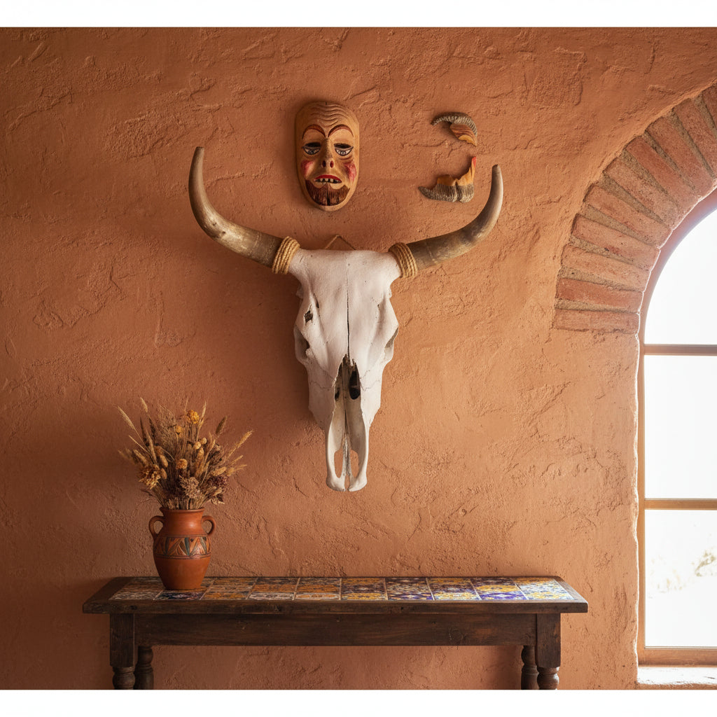 Cráneo Original de Toro con Cuernos para Decoración Estilo Antiguo