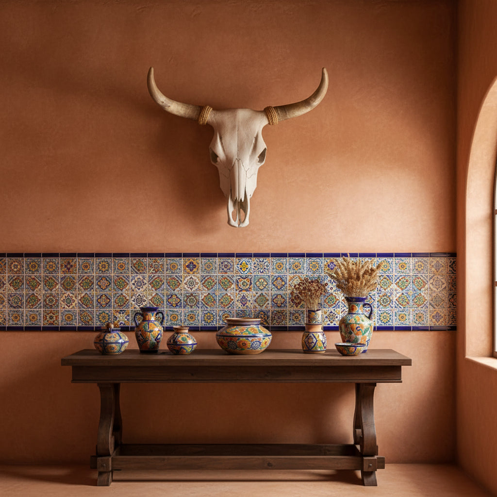 Cráneo Original de Toro con Cuernos para Decoración Estilo Antiguo