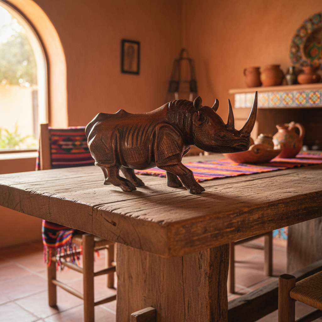 Escultura En Forma De Rinoceronte En Nogal