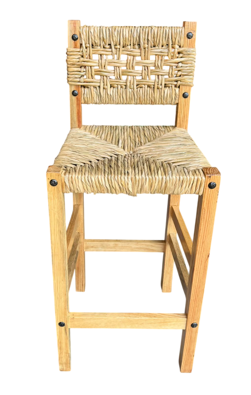 Banco Artesanal Sustentable Madera Y Forja Tejido Con Tule.