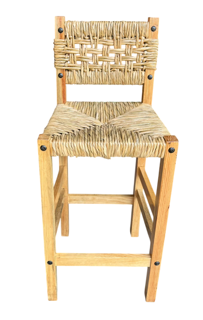 Banco Artesanal Sustentable Madera Y Forja Tejido Con Tule.