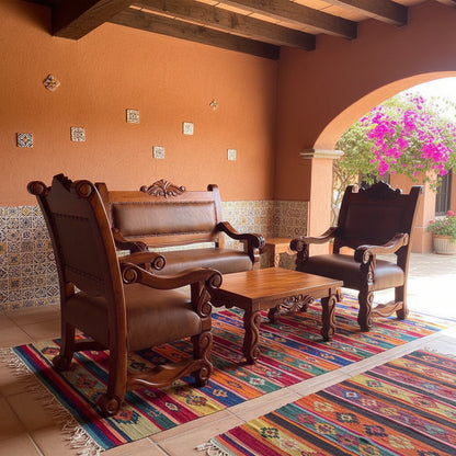 Sala Madera Mezquite Labrada Piel Estilo Antiguo Marrón