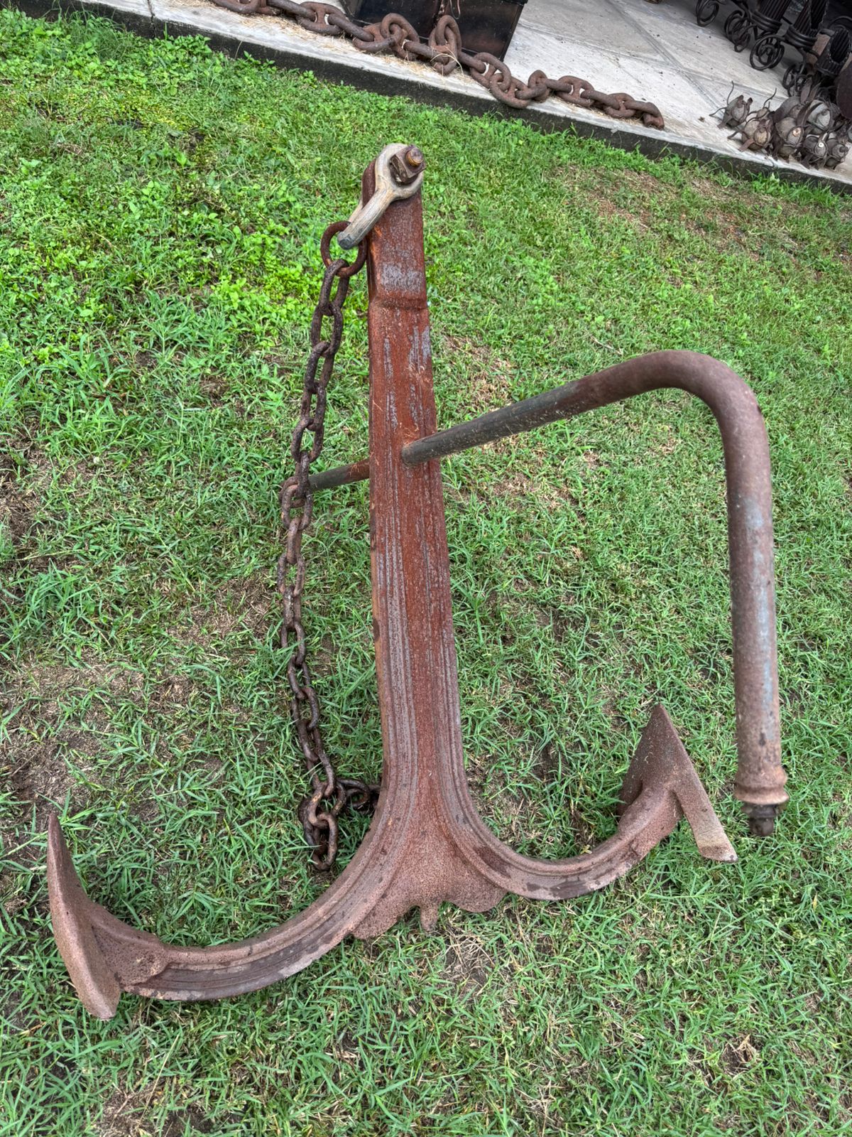Hermosa Original Ancla Grande Antigua En Hierro Forjado Grande