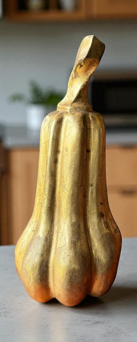 Original Antigua Escultura De Maderera En Forma De Calabaza con Hoja de Oro