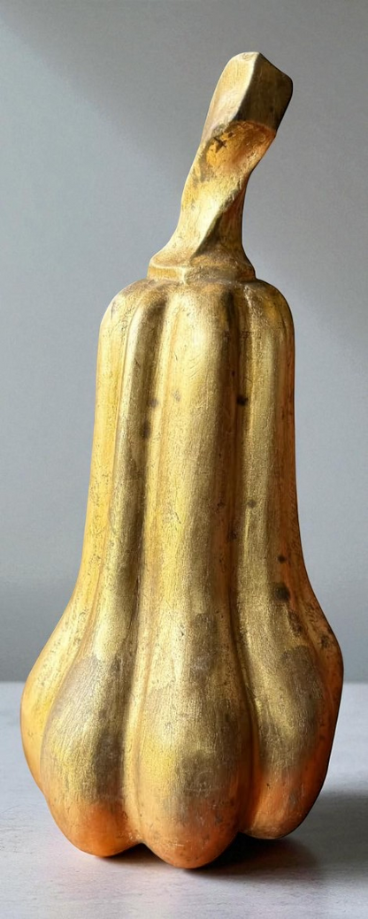 Original Antigua Escultura De Maderera En Forma De Calabaza con Hoja de Oro