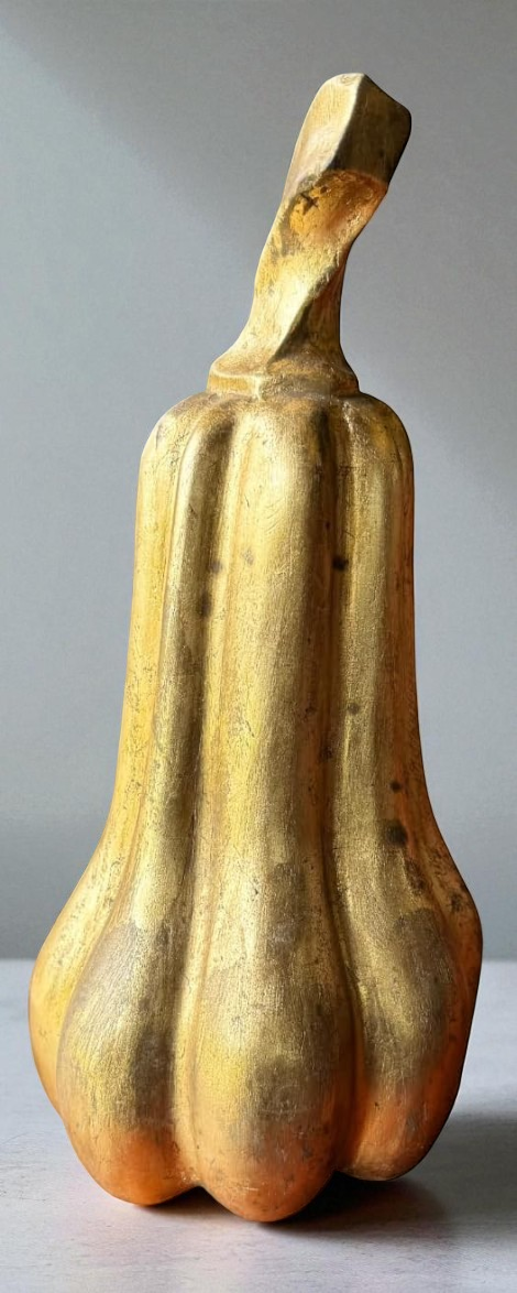 Original Antigua Escultura De Maderera En Forma De Calabaza con Hoja de Oro