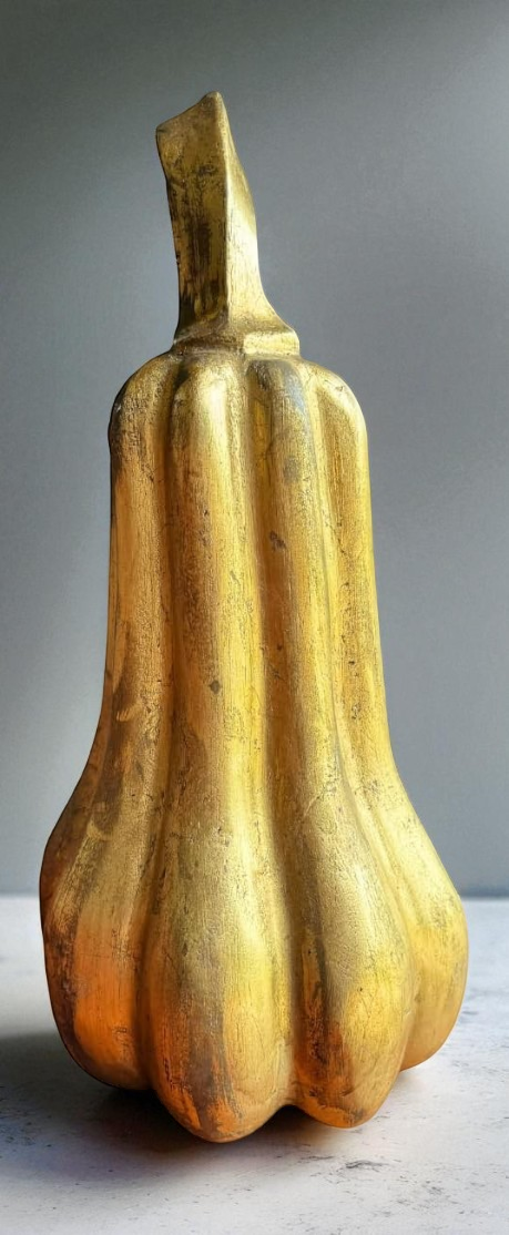Original Antigua Escultura De Maderera En Forma De Calabaza con Hoja de Oro