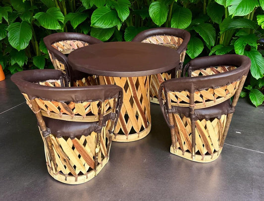 Dining Room in Wood and Leather Equipal Stakes Style.