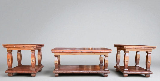 Exclusivo Juego De 3 Mesas De Madera Antigua