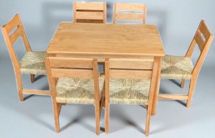Comedor de 6 sillas de Madera de Encino talladas a Mano, Mesa de Comedor de Madera