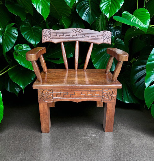 Antique and Original Hand-Carved Mesquite Wood Bench