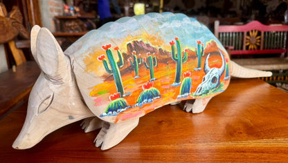 Escultura Armadillo Madera Al Óleo Estilo Antiguo 100% Nueva Oleo