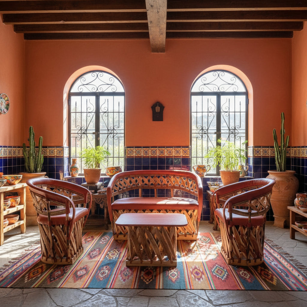 Sala Artesanal Para 4 Personas Estilo Equipal De Estacas