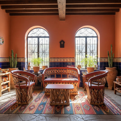 Sala Artesanal Para 4 Personas Estilo Equipal De Estacas